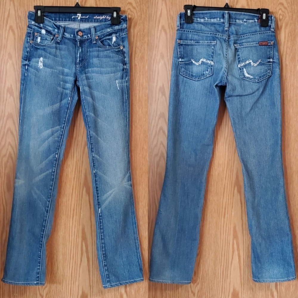 7 for all Mankind distressed straight leg jeans